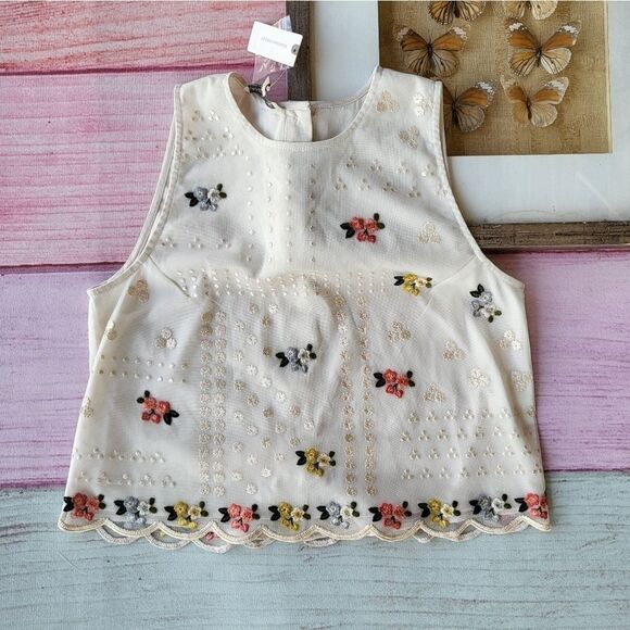 NWT Anthro Sahil Kochhar Whote Dylan Embroidered Button Back Mesh Tank Top XS - Picture 4 of 10